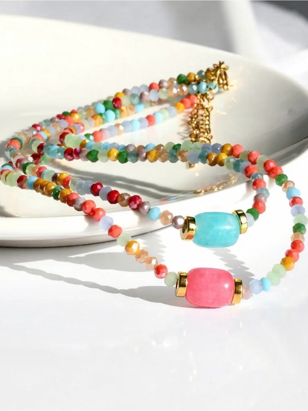 Multicolor Beaded Necklace with Pink or Turquoise Accent Beads NWT